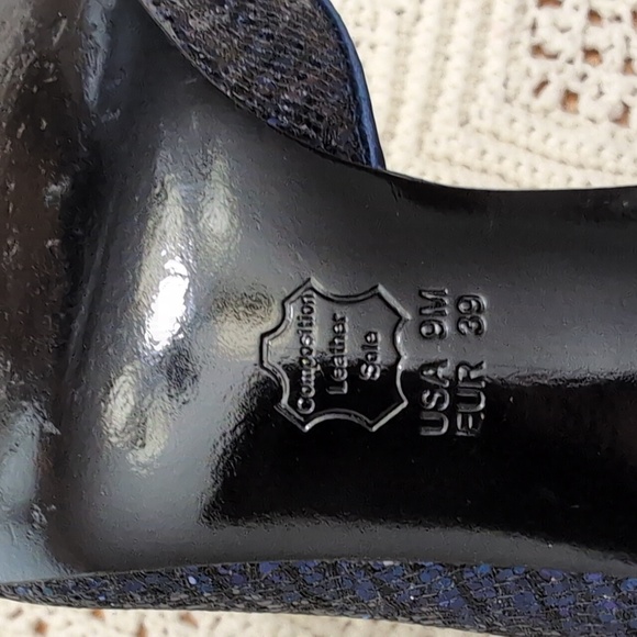 Nina Women's Sparkling Navy Peep Toe Heels - Picture 10 of 11